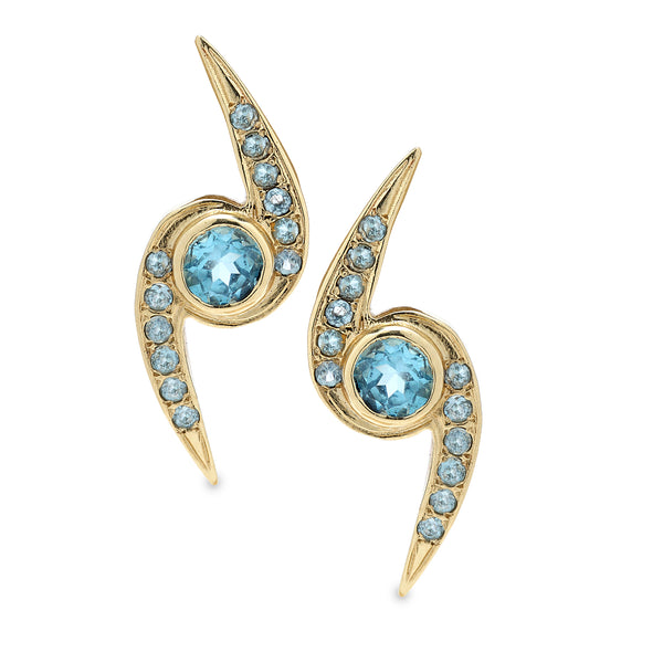 14K Gold Earrings with Blue Topaz Gemstones