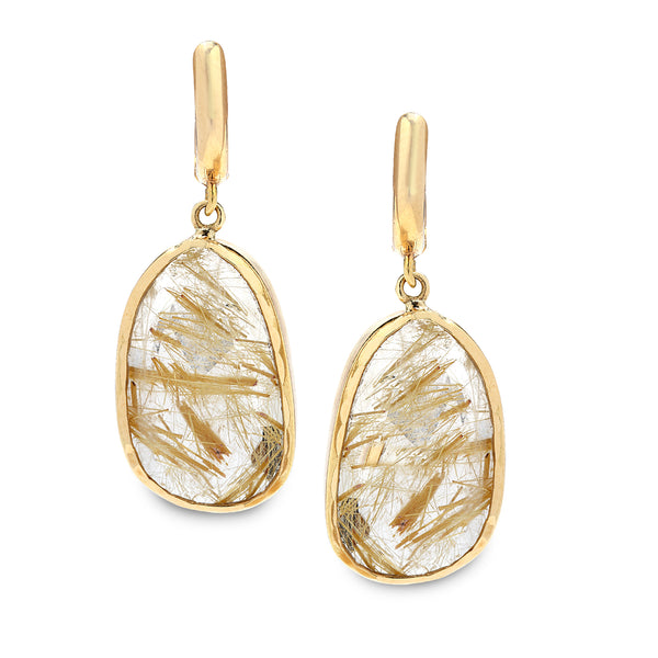 14K Gold Earrings with Rutilated Quartz