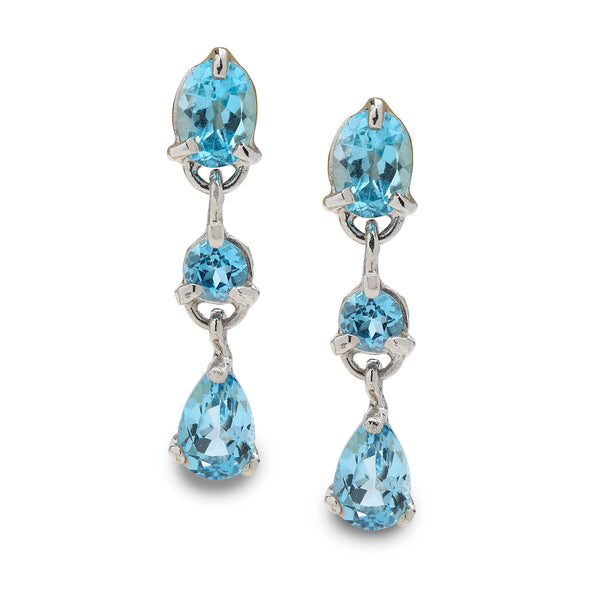 14K White Gold Earrings with Blue Topaz Gemstones
