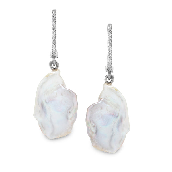14K White Gold Earrings with Pearls and 0.10 carat Diamonds