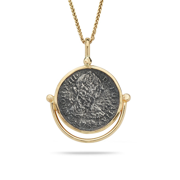 Spanish Silver Coin with 14K Gold Bezel Pendant and 24