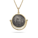Spanish Silver Coin with 14K Gold Bezel Pendant and 24" Chain