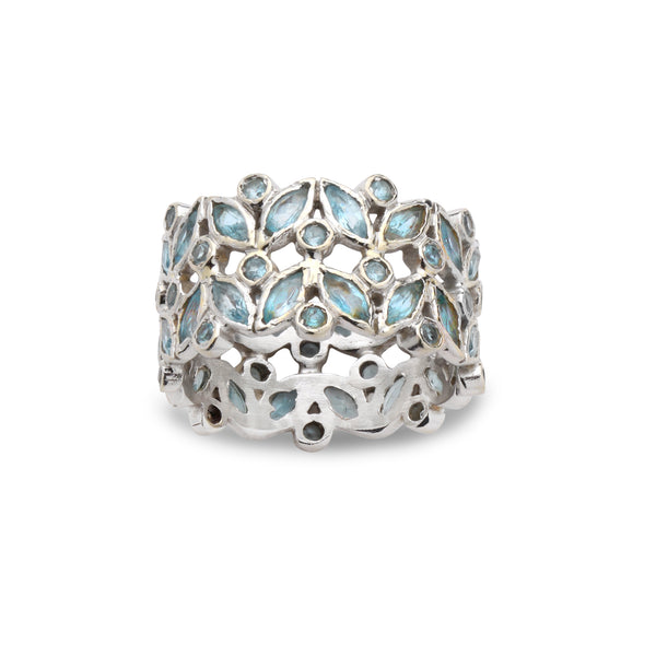 14K White Gold Ring with Blue Topaz Gemstones