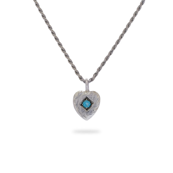 OKSH11 925 Silver Heart Pendant with Blue Topaz
