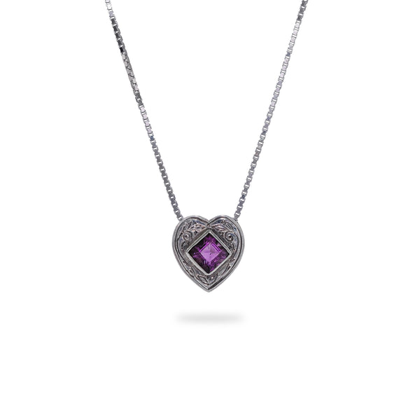 OKSH14 925 Silver Heart Pendant with Amethyst