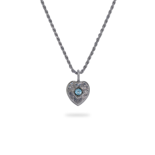 OKSH16 925 Silver Heart Pendant with Blue Topaz