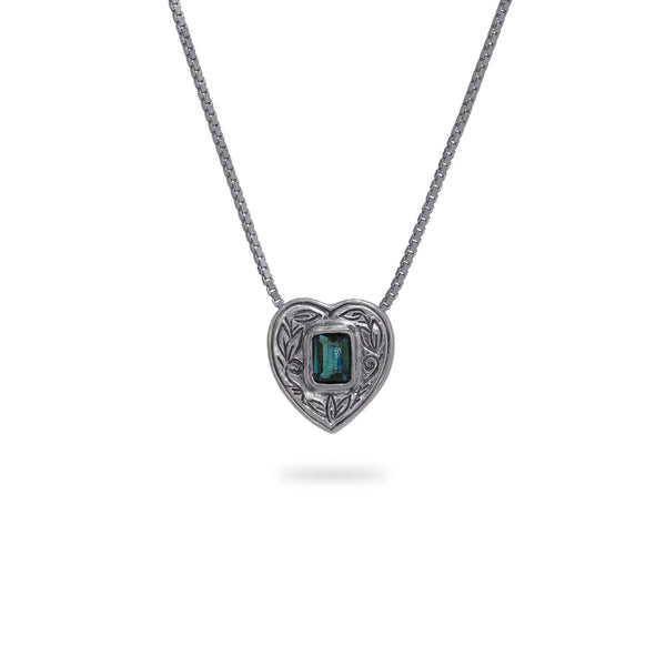 OKSH20 925 Silver Heart Pendant with Tourmaline