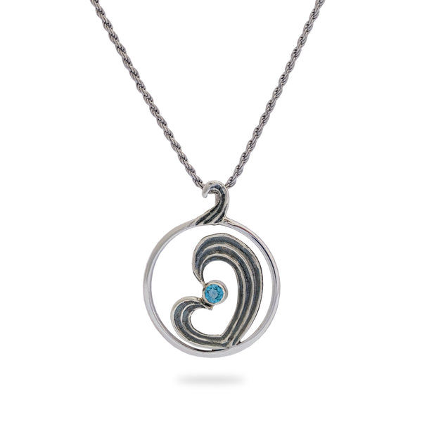OKSH5 925 Silver Heart Pendant with Blue Topaz