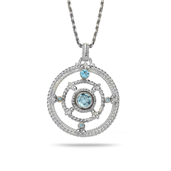 925 silver Pendant with Blue topaz Gem stone and 18 inch chain