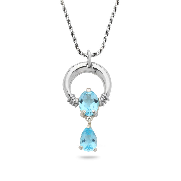 925 silver Pendant with Blue topaz Gem stone and 18 inch chain