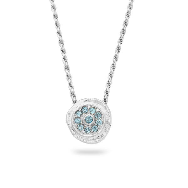 925 silver Pendant & rope chain18 inch with Blue Topaz Gem stone