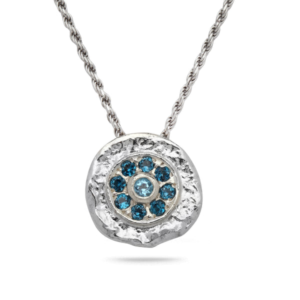 925 silver Pendant & rope chain18 inch with Blue Topaz Gem stone
