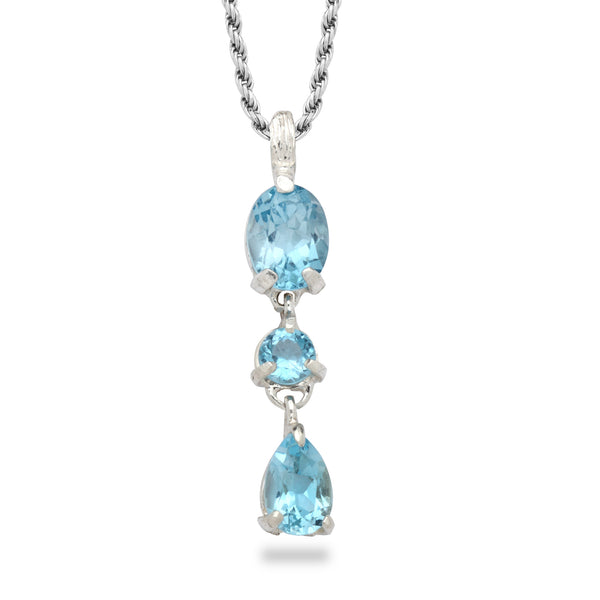 925 silver Pendant & rope chain 18 inch with Blue Topaz Gem stone