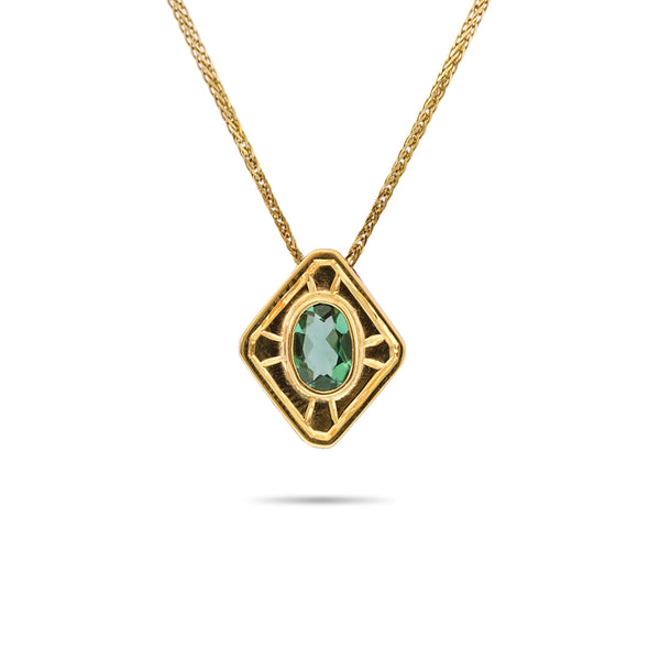 18K Gold Pendant with Tourmaline. 14K Spiga chain 20 inch