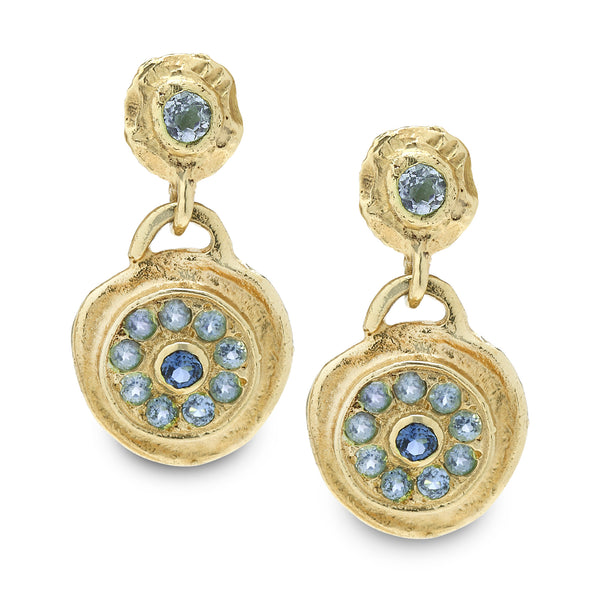 14K Gold Earrings with Blue Topaz Gem stone