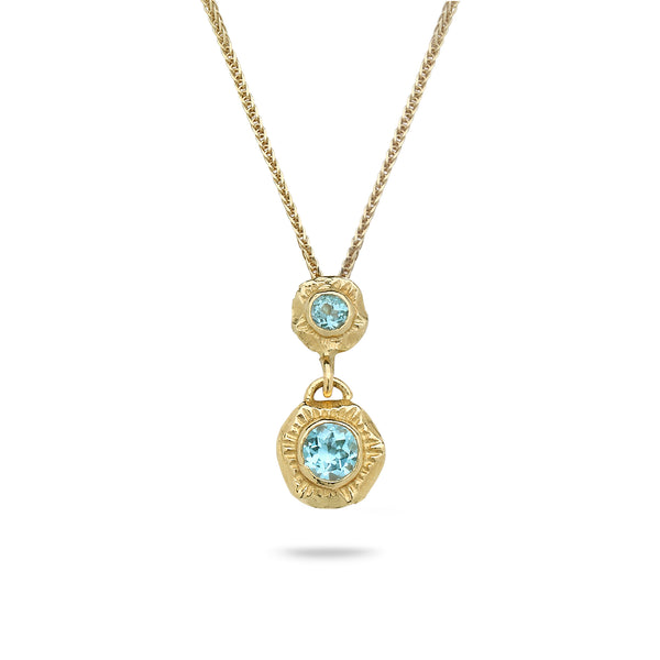 14K Gold pendant with Blue Topaz and 14K gold chain Spiga 19 inch