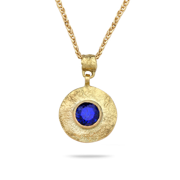 18k Gold pendant with lab grown sapphire and 14K gold chain Spiga 18 inch