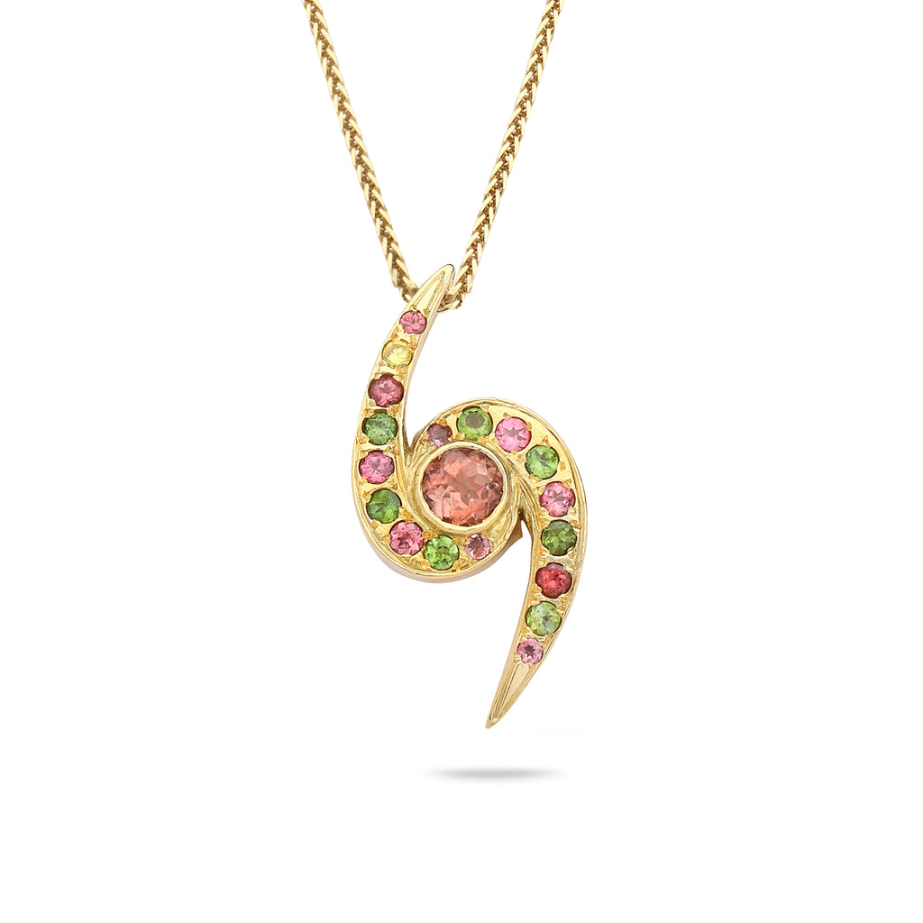 18k Gold pendant with 14K gold chain 18 inch with tourmaline Gem Stones