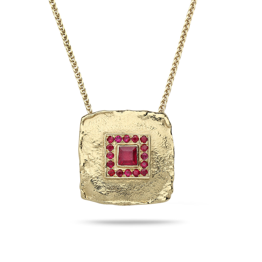 14K Gold pendant with Ruby and 14K gold chain Spiga 19 inch