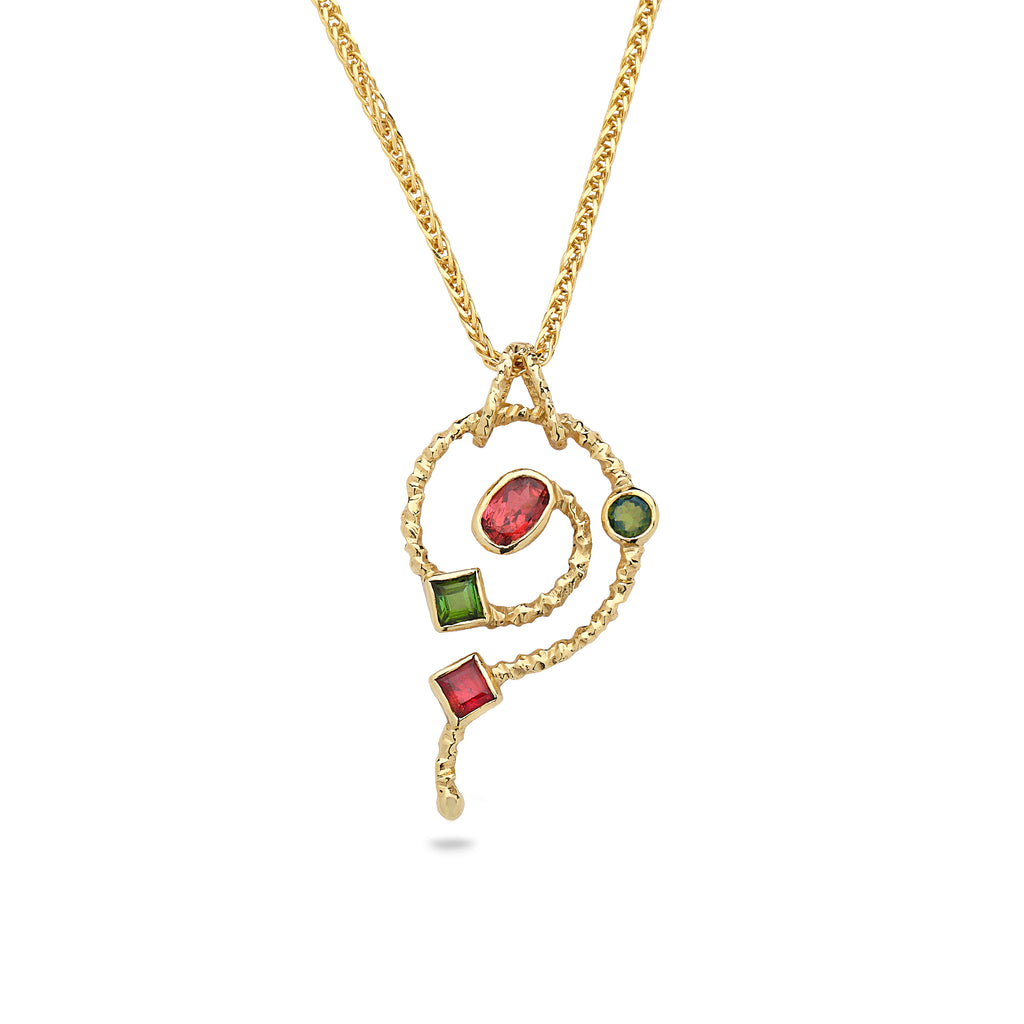 14K Gold pendant with Tourmaline Gem Stones and 14K gold chain 21 inch