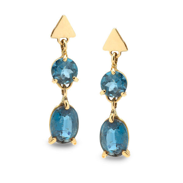 14K Gold Earring with Blue Topaz Gemstones