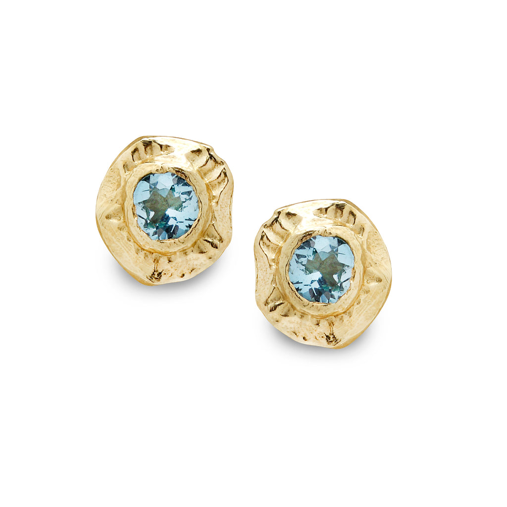 18K Gold Earrings with Blue Topaz Gem stone