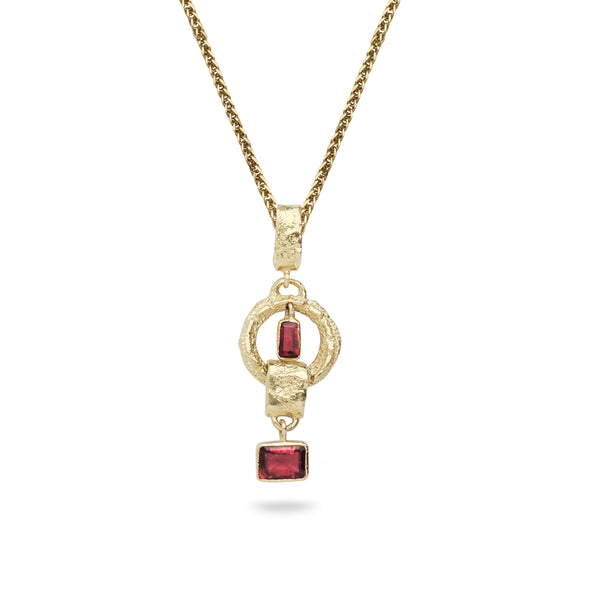 18k Gold pendant with Tourmaline Gemstones and 14K gold chain 18 inch