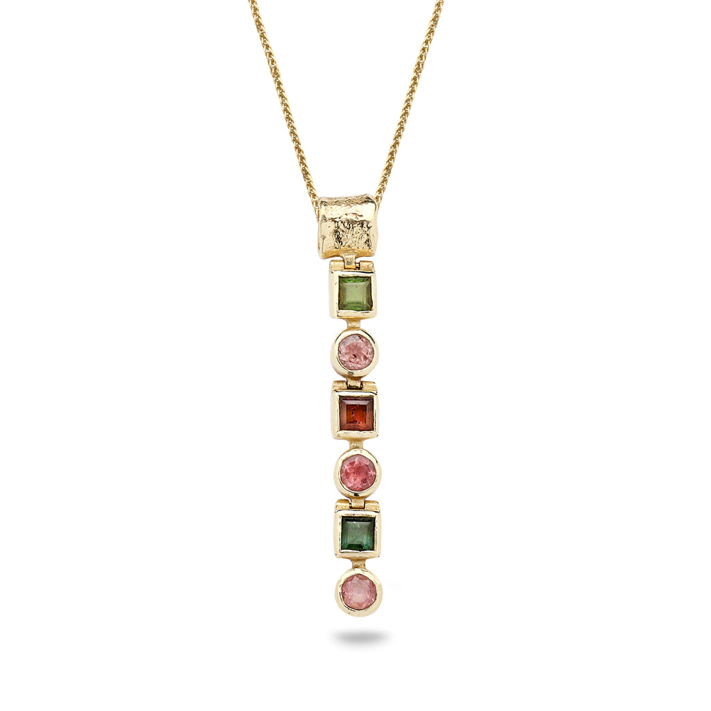 14K Gold pendant with Tourmaline Gem stones and 14K Gold chain 16 inch