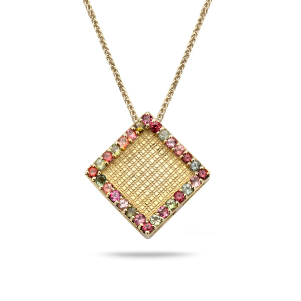 14K Gold pendant with Tourmaline Gem Stones and 14K Gold chain 18 inch