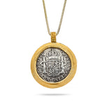 Spanish Silver Coin with 24K Gold Bezel Pendant