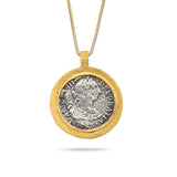 Spanish Silver Coin with 24K Gold Bezel Pendant