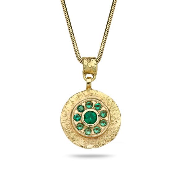 14K Gold pendant with Emerald Gem stones and 14K gold chain Spiga 19 inch