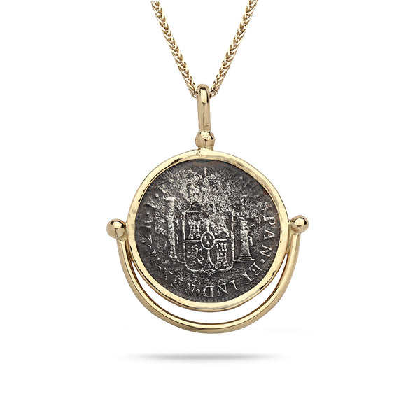 Spanish Silver Coin with 14K Gold Bezel Pendant and 24