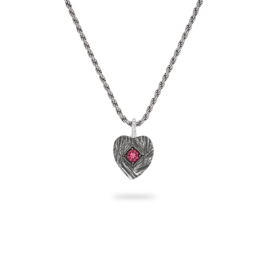 OKSH10 925 Silver Heart Pendant with Pink Tourmaline