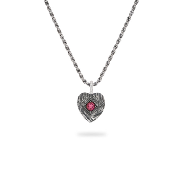 OKSH10 925 Silver Heart Pendant with Pink Tourmaline