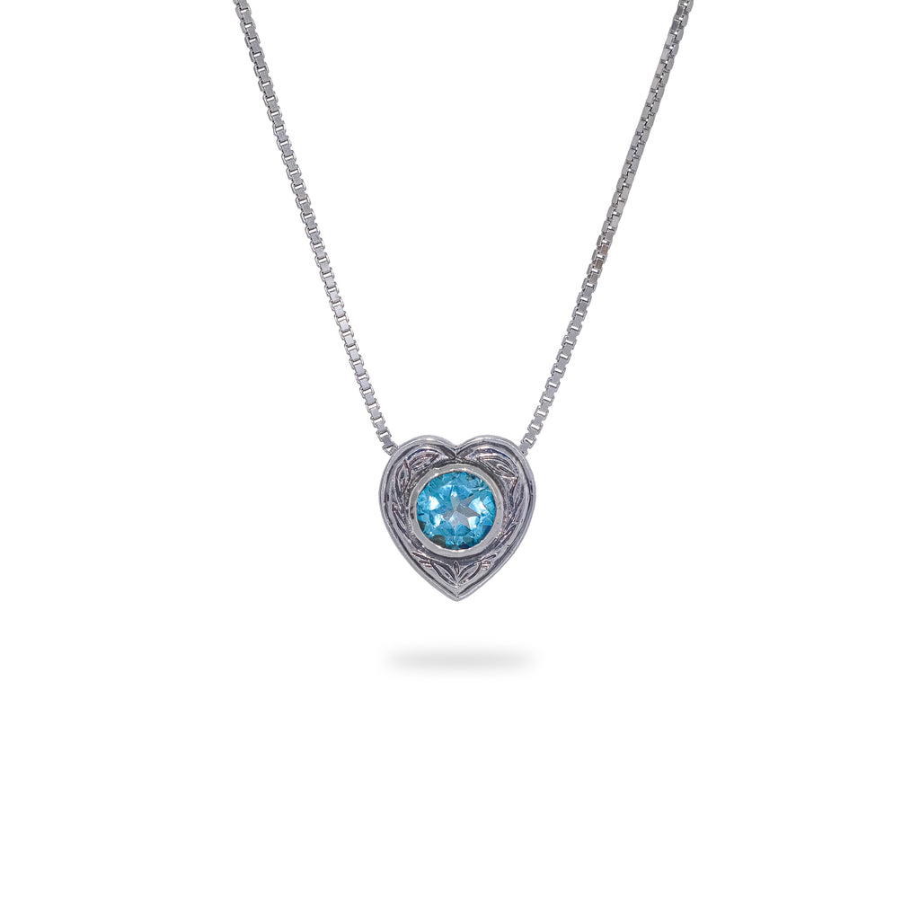 OKSH15 925 Silver Heart Pendant with Blue Topaz