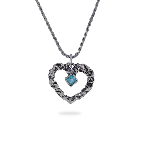 OKSH17 925 Silver Heart Pendant with Blue Topaz