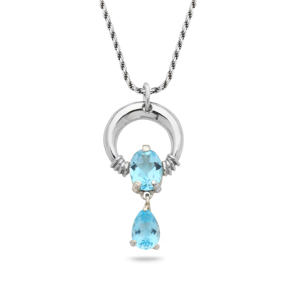925 silver Pendant with Blue topaz Gem stone and 18 inch chain