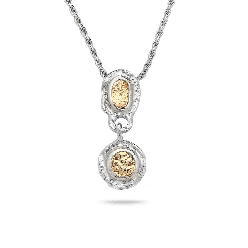 925 Silver & 9K Gold Pendant with Rope Chain 18"