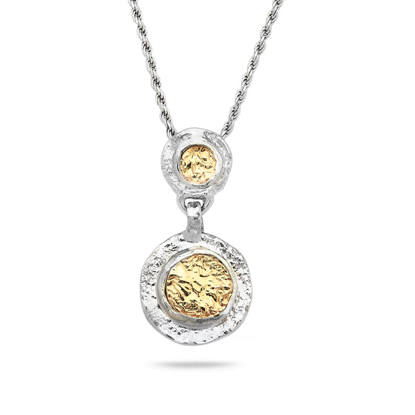 925 Silver & 9K Gold Pendant with Rope Chain 18
