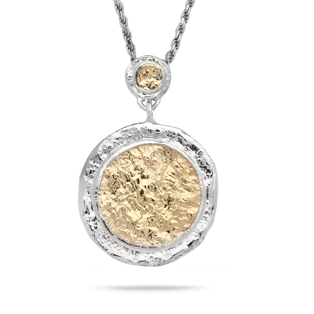 925 Silver & 9K Gold Pendant with Rope Chain 20"