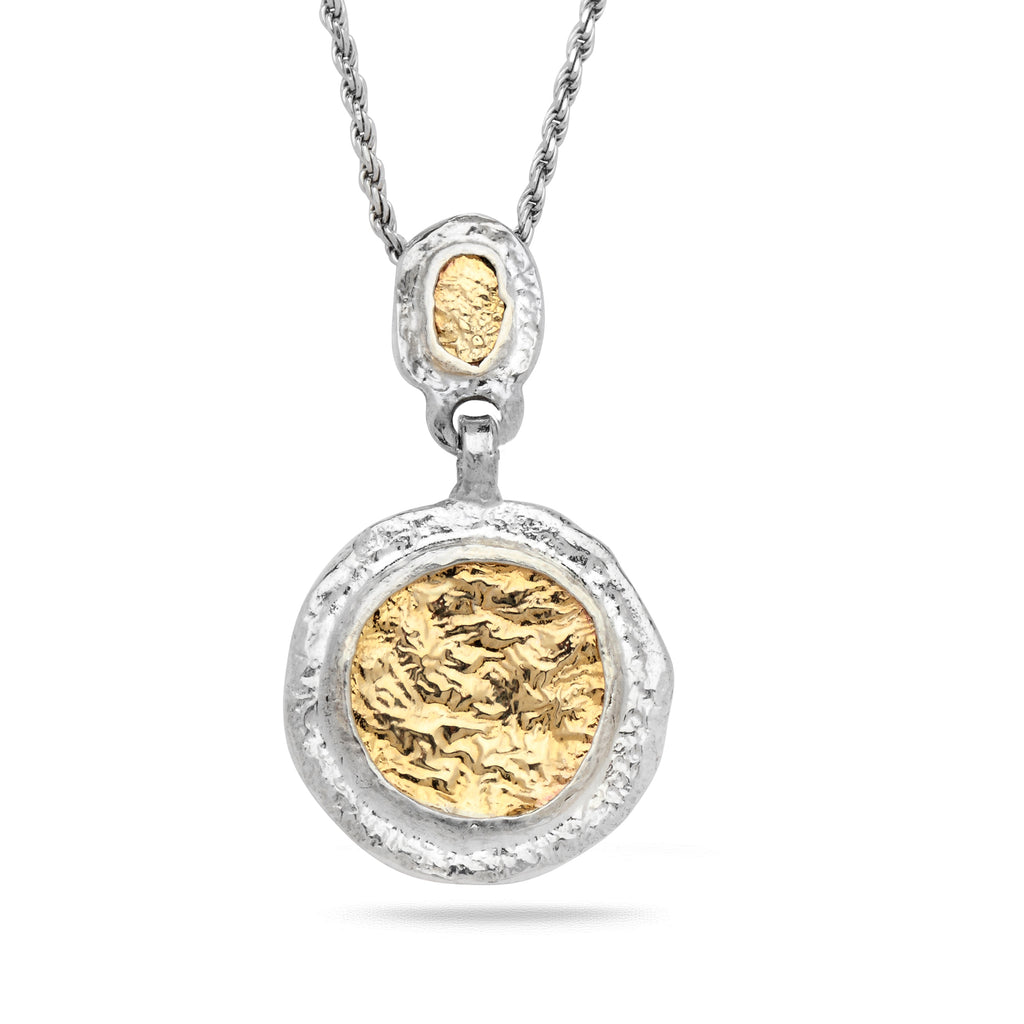 925 Silver & 9K Gold Pendant with Rope Chain 18"