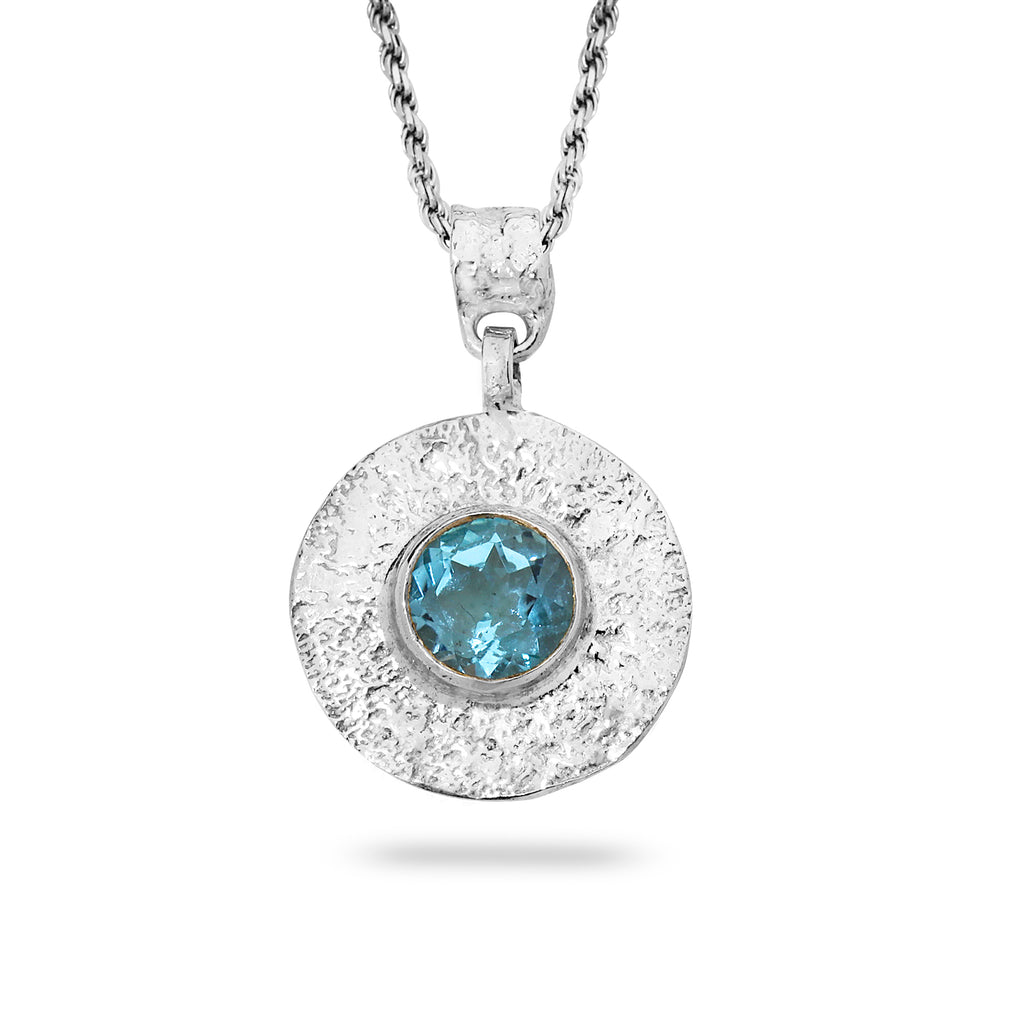 925 silver Pendant & rope chain18 inch with Blue Topaz Gem stone