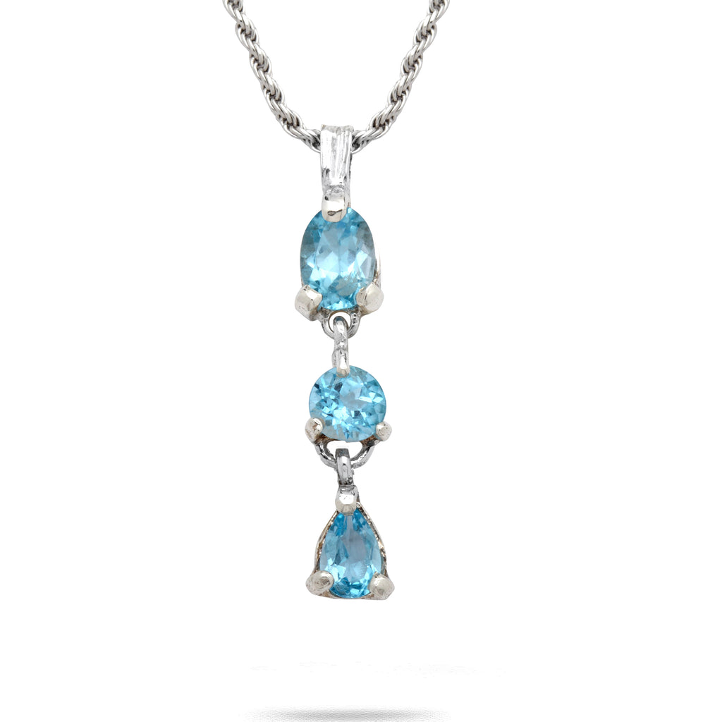 925 silver Pendant & rope chain 18 inch with Blue Topaz Gem stone