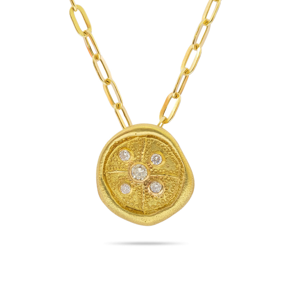 18 Karat Gold pendant with 0.65 ct diamonds, 14 Karat Rolo gold chain 23 inch